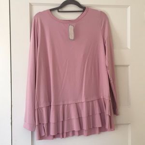 Ruffle Hem Knit Long Sleeve Top